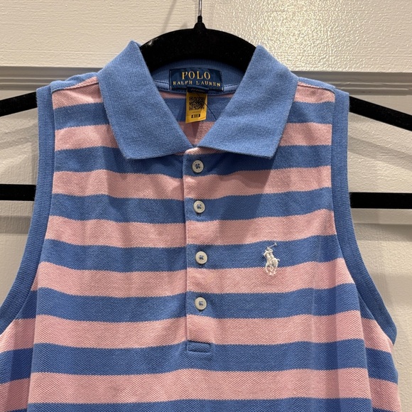 Ralph Lauren Girls Striped Stretch Mesh Polo Dress Drop Waist Blue Pink M NWOT - Picture 8 of 10